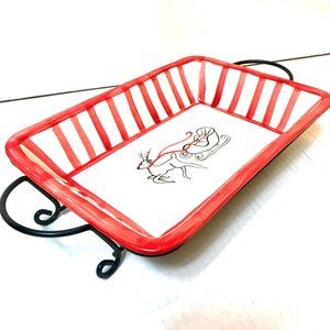 Pai Holiday Ceramic Serving Dish with Metal Stand